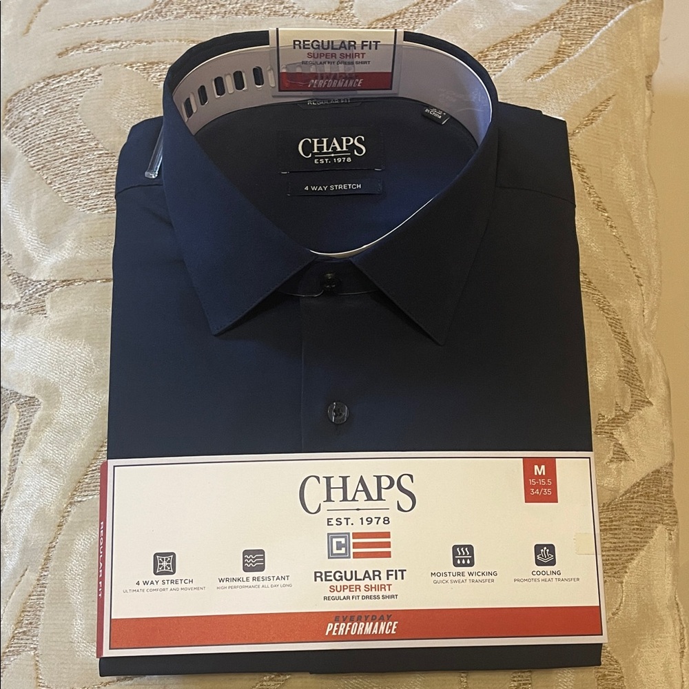 NWT Men's Chaps Dress Super Shirt in Deep Blue Size‎ M 15-15.5